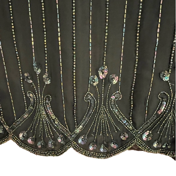 Vintage 1980s Laurence Kazar Emerald Green Beaded & Sequins Silk Top - Picture 3 of 7